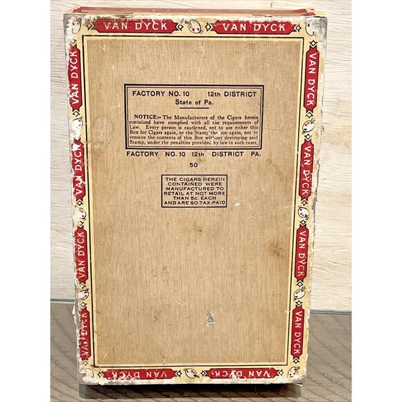 Van Dyck Cigar Box 1930s Tax Stamp General Cigar Co. Vintage Decor Antique - Picture 8 of 9